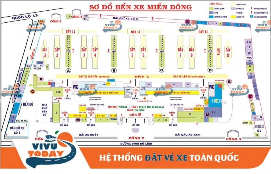 Sơ đồ từng vị trí tại bến xe Miền Đông