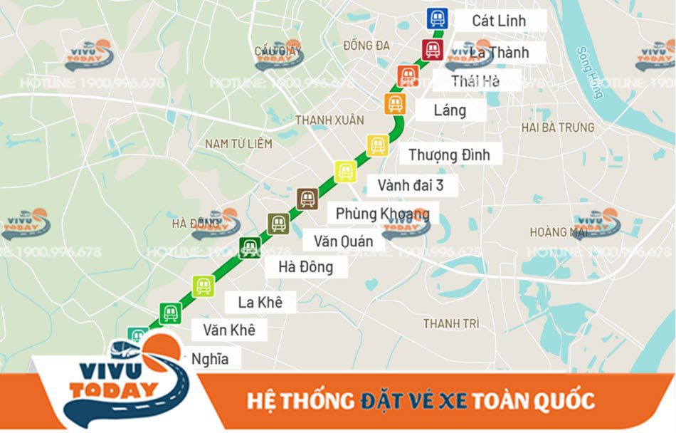 Bản đồ tuyến tàu điện Cát Linh Hà Đông