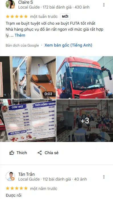 Đánh giá của khách hàng về nhà xe Phương Trang Bến Tre